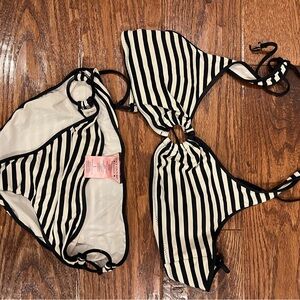 Black and White Striped Bikini Set